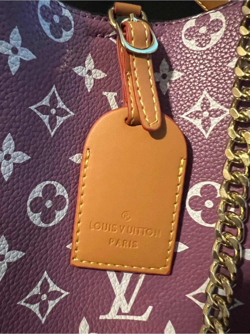 Louis Vuitton “Fashion” Purple Monogram Bucket Bag with Tan Leather - Picture 3 of 13